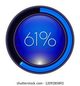 61% Glass blue  Vector loader progress button. step by step zero to hundred. 3D high quality premium well aligned graphic