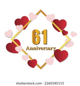 61 glossy gold number vector set. Realistic romantic typeface. Decorative numbers for Valentines, Mothers day, wedding banner, cover, birthday or anniversary, holiday party.