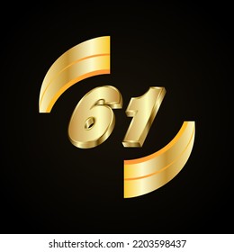 61 Golden numbers. vector 3d realistic metal characters. Decorative elements for banner, cover, birthday or anniversary party, etc.