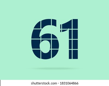 61 number, vector desing font.  Made of knife cut. For logo, brand label, design elements, corporate identity, application & more. IsolatedEps10 illustration