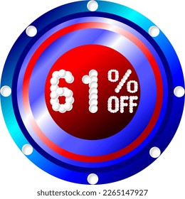 61% off. Banner for promotions and offers, vector illustration red white and blue colors, illustrative for commerce, buying and selling, awesome vector, best illustration. God is good!