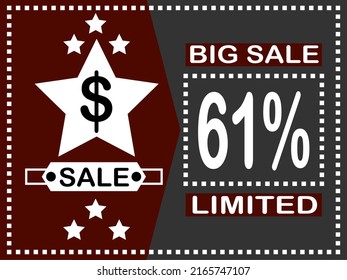 61% off. Big sale vector banner with discount star.