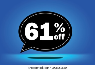 61% off - black and blue floating balloon - with blue background - banner for discount and reduction promotional offers