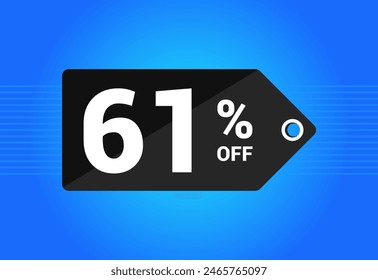 61% off. Black and blue tag with Sixty One percent discount. Shopping concept vector. Vector illustration.