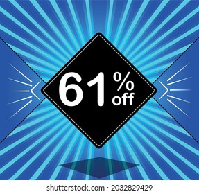 61% off. Blue banner - black balloon for big sales.