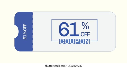 61% off coupon vector.Sixty one percent discount coupon. Blue and gray colors.  Perforated coupon. White background.