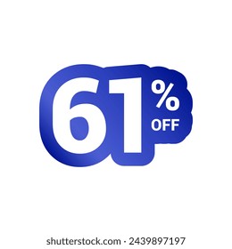 61% off. Discount number of percent sign in white and blue colors. Sixty one percent of discount. Symbol tag vector badge template. Sale offer price sign.