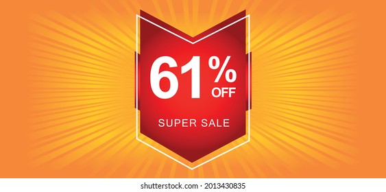 61% de descuento. Banner naranja con 61% de descuento en un globo rojo para mega ofertas.