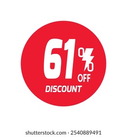 61% OFF Sale Discount Banner offer price tag. Special offer sale red label. Vector Modern Sticker Illustration Background