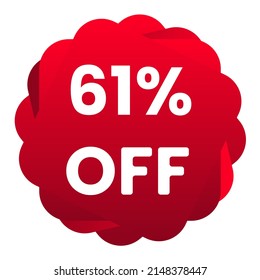 61% off. White background with 61 percent discount on a red balloon for mega big sales. 61% sale