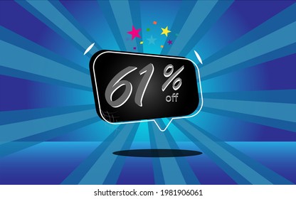 61 percent discount. blue banner with floating balloon for promotions and offers.