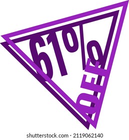 61 percent discount, discount triangle icon for offers and promotions