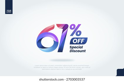 61 Percent Off Banner Vector with Modern 3D Gradient Typography for Sale Promotion
