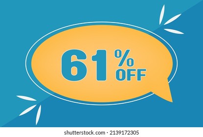 61 por ciento de descuento. Dicount para grandes ventas. Balón amarillo y fondo azul.