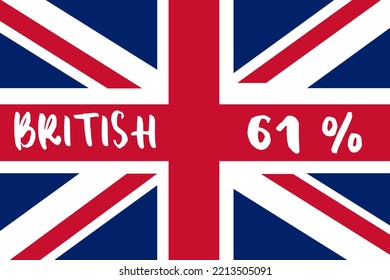 61% percentage British Color Flag. Blue, red and white color. Banner template design for social media and website. Vector modern minimalist art illustration. Rectangular shape.