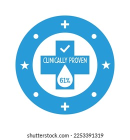 61% percentage  clinically proven vector icon. Clinically tested, approved, vector badge. Clinically proven guaranteed result icon. Sticker, label or stamp vector.
