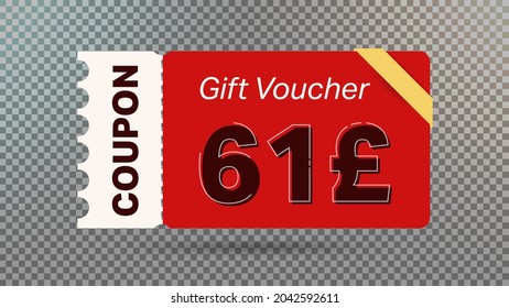 61 Pound coupon promotion sale for website, internet ads, social media.Big sale and super sale coupon code Pound 61 discount gift voucher coupon vector illustration summer offer ends weekend