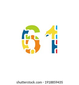 61 Ilustración del número del rompecabezas. Vector Eps10