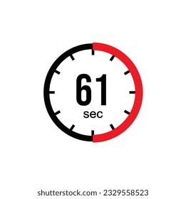 61 seconds timer clock. 61 sec stopwatch icon countdown time digital stop chronometer.