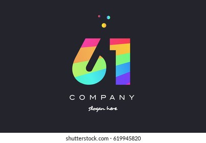 61 sixty one creative color green orange blue magenta pink number digit company logo vector icon spectrum