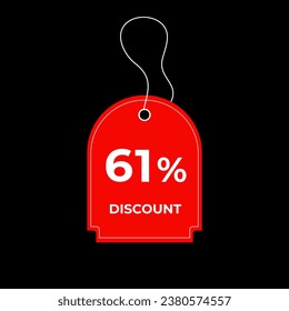 61% sixty one percent red price tag discout. Special offer, shopping discount label. Promotional sale badge. Vector illustration