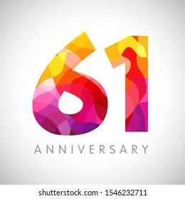 61 st anniversary numbers. 61 years old yellow colored logotype. Age congrats, congratulation idea. Isolated abstract graphic design template. Creative 1, 6 3D digits. Up to 61% percent off discount.