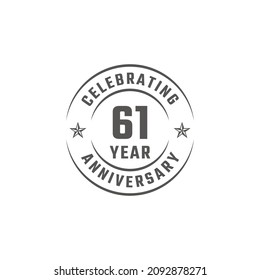 61 Year Anniversary Celebration Emblem Badge with Gray Color for Celebration Event, Wedding, Greeting card, and Invitation Isolated on White Background