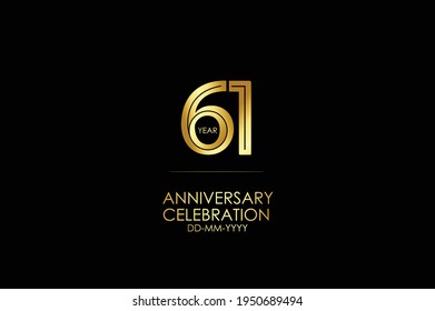 61 year anniversary celebration Gold Line. logotype isolated on Black background for celebration, invitation card, and greeting card-Vector