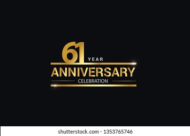 61 year anniversary celebration logotype. anniversary logo with golden and Spark light white color isolated on black background, vector design for celebration, invitation card greeting card-Vector