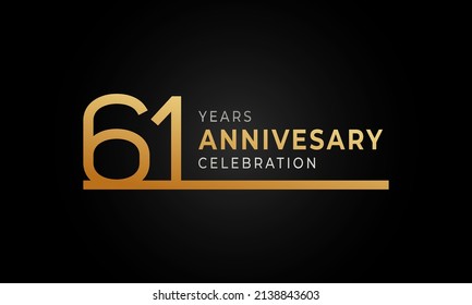 61 Year Anniversary Celebration Logotype with Single Line Golden and Silver Color for Celebration Event, Wedding, Greeting card, and Invitation Isolated on Black Background