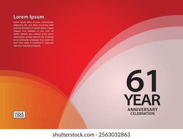 61 year anniversary celebration logotype on red background for poster, banner, leaflet, flyer, brochure, web, invitations or greeting card, 61 number design, 61th Birthday invitation, anniversary logo