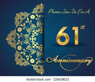 61 year anniversary celebration pattern design, 61st anniversary decorative Floral elements, ornate background, invitation card - vector eps10