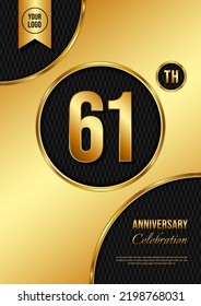 61 Year Anniversary celebration template design. Golden Anniversary, vector illustration.