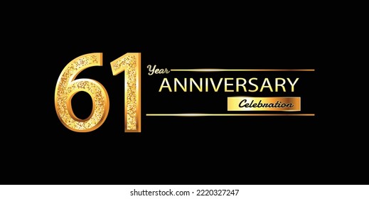 Celebración del 61 Aniversario Diseño vectorial. Celebración del 61° Aniversario. Banner de lujo de oro de la celebración del 61º aniversario con brillantes 3D. Aniversario del vector