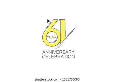 61 year Anniversary comical look, simple line art, Sleek and Clean Design for greeting card, invitation card - Vector