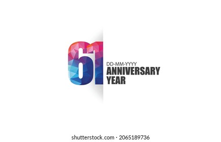 61 year anniversary full color polygon geometry style background for event, birthday, gift - vector