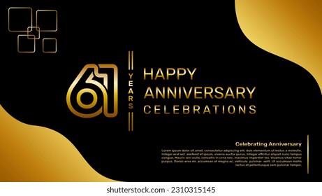 61 year anniversary logo design with a double line concept in gold color, logo vector template illustration