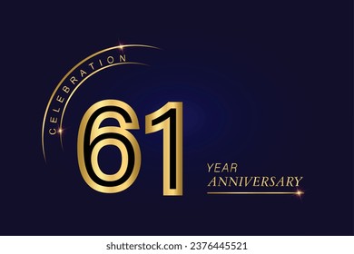 61 year anniversary vector banner template.Dark Blue Golden Royal anniversary Graphics Background.Growing Elegant Shine Spark. Luxury Premium Corporate Abstract Design Template.modern Shape Post.
