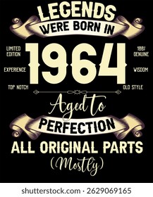 61 anos de idade para a perfeição Lendas nasceram em 1964 Retro Vintage T-Shirt Aniversário Ideias