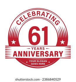 61 years anniversary celebration design template. 61st logo vector illustrations.