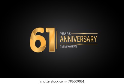 61 years anniversary celebration design with silver and gold color composition isolated on black background 