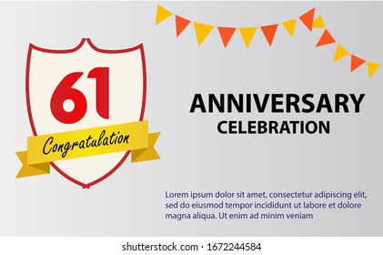 61 years anniversary celebration logo vector template design