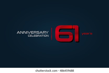 61 years anniversary celebration logo, red, isolated on dark blue background