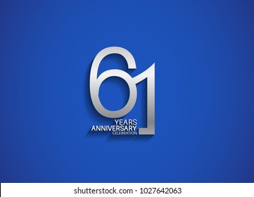 61 years anniversary celebration logotype with silver color isolated on blue background