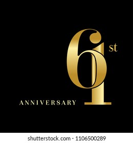 61 years anniversary celebration logotype  overlapping style with golden color. vector illustration isolated on dark background