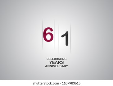 61 years anniversary celebration logotype. anniversary logo with red and black color isolated on white background, vector design for celebration, invitation card, and greeting card