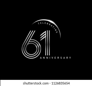 61 years anniversary celebration logotype with line number style silver color isolated on black color. vector anniversary for celebration, invitation card, and greeting card