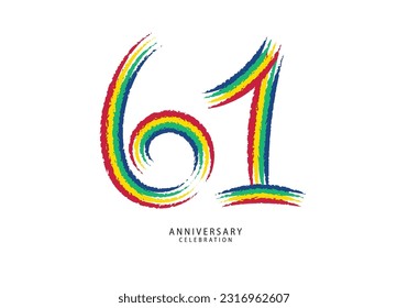 61 years anniversary celebration logotype colorful line vector, 61th birthday logo, 61 number design, anniversary template, anniversary vector design elements for invitation card, poster, flyer.