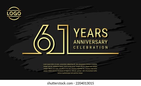 61 years anniversary celebration, anniversary celebration template design with gold color isolated on black brush background. vector template illustration