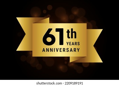 61 Years anniversary, anniversary celebration template design with gold ribbon. Logo vector illustration